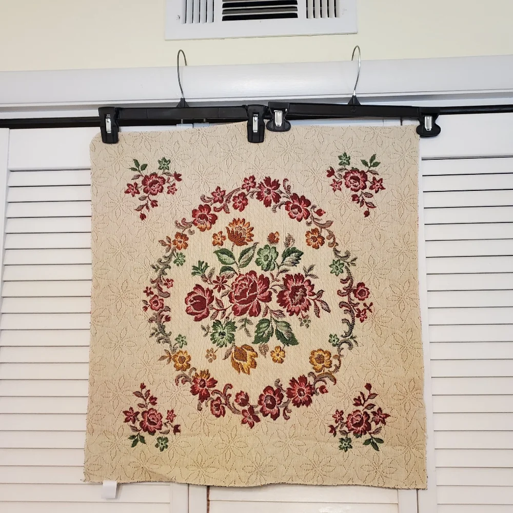 Six 100% Cotton Floral Embroidered Tapestry Squares Made In Belgium